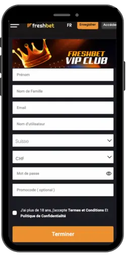 Saisie des données personnelles sur Freshbet