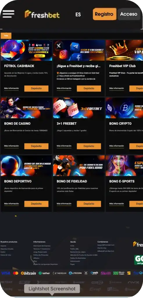 bonuses on official freshbet website