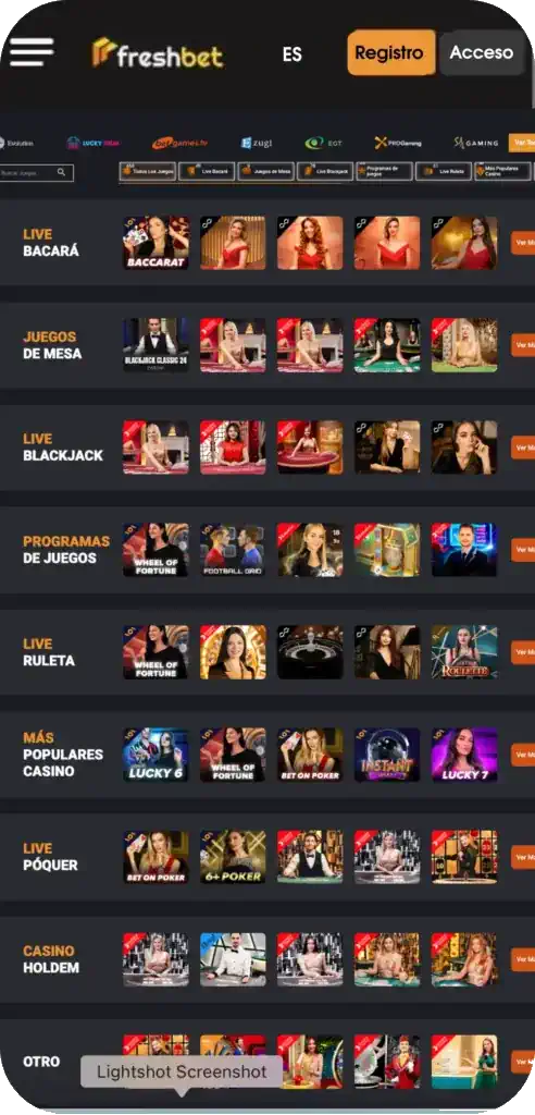 freshbet live casino games